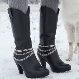 NEW Women Silver Boot Chain Bracelet Shoe 3 Strand Wave Charm Strap Shoe A PAIR